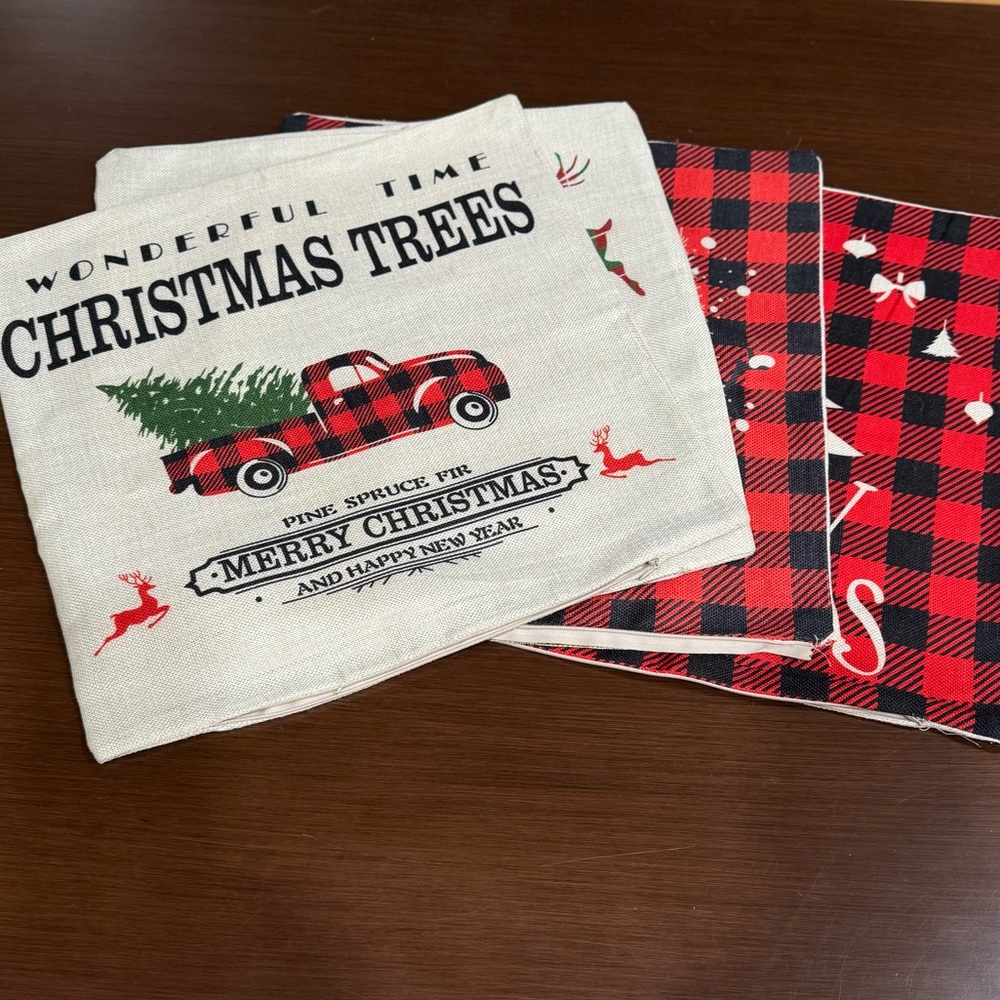 🔥🎄Holiday Pillow Covers🎄🔥Red & Black Buffalo Check and Cream Burlap Covers - Picture 2 of 9